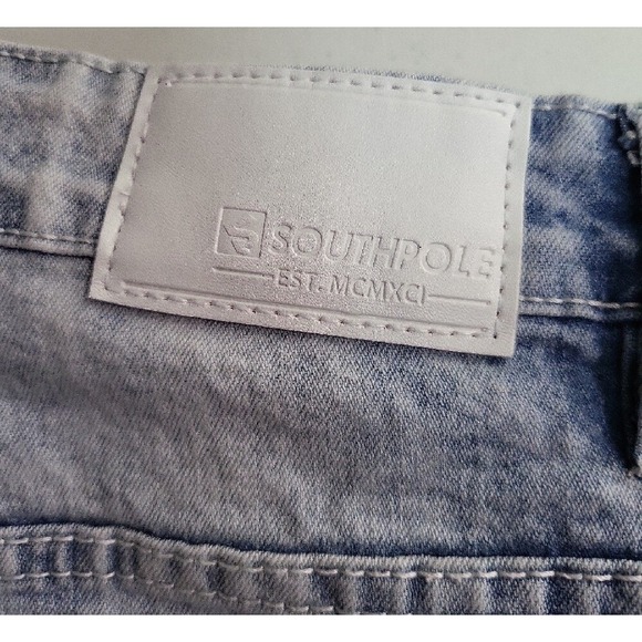 Southpole Denim Shorts Acid Wash Moto Style Ribbed Knee Distressed - Picture 3 of 10